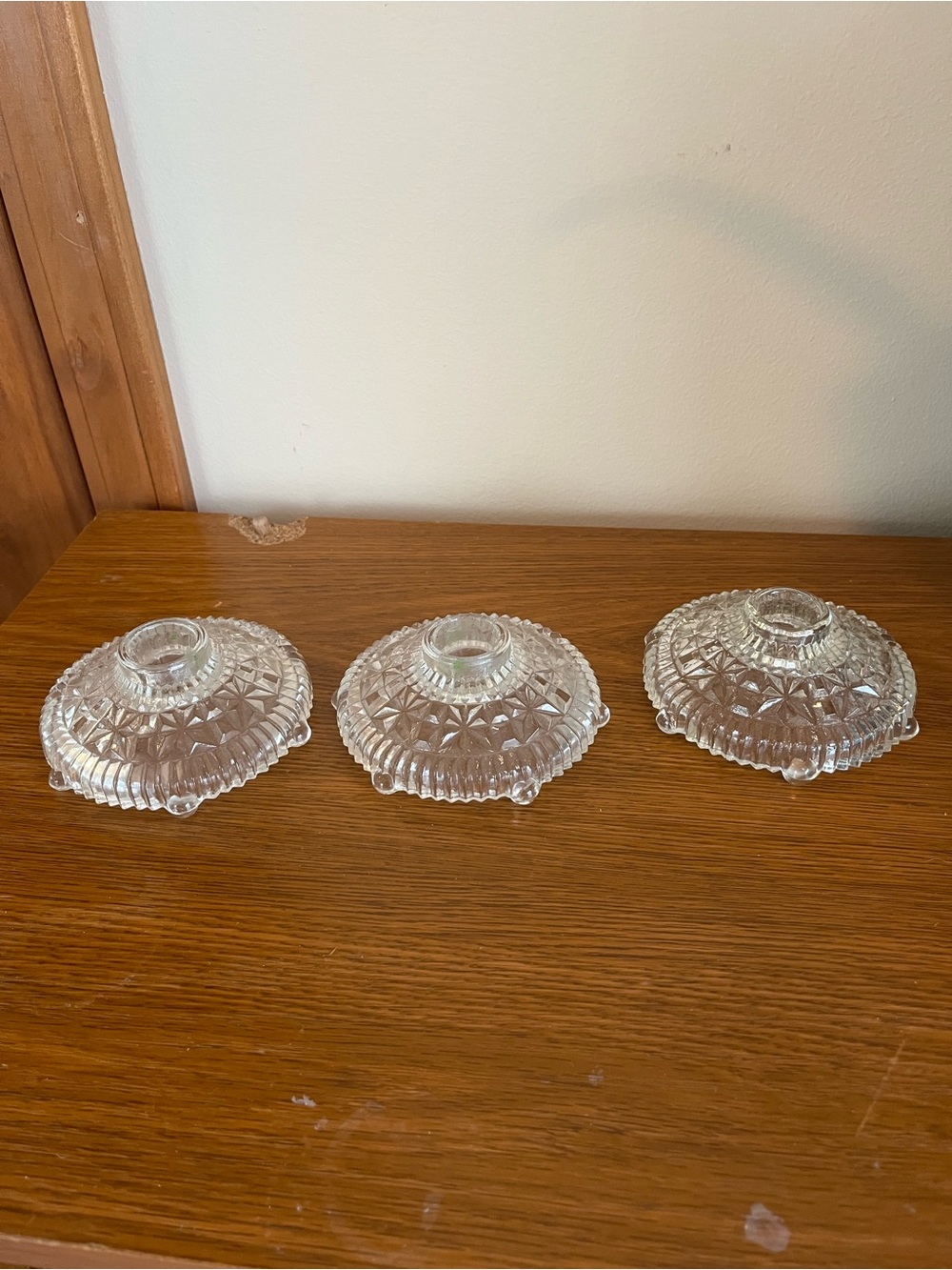Set of 3 Pressed Glass Candle Holders - Clear